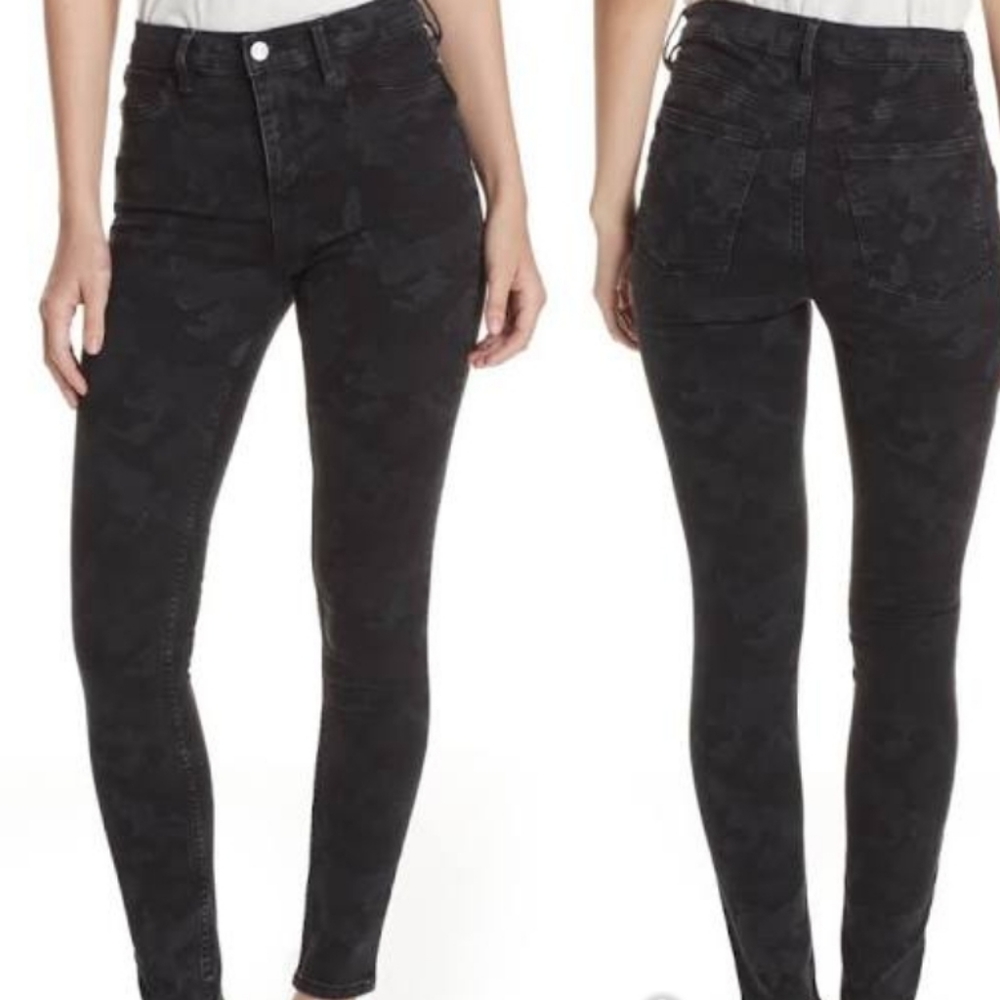 Free People Black & Grey Camo Skinny Jeans 27